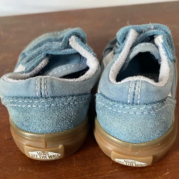 Vans Size 4.5 Size She Blue and White Velcro - Picture 2 of 5